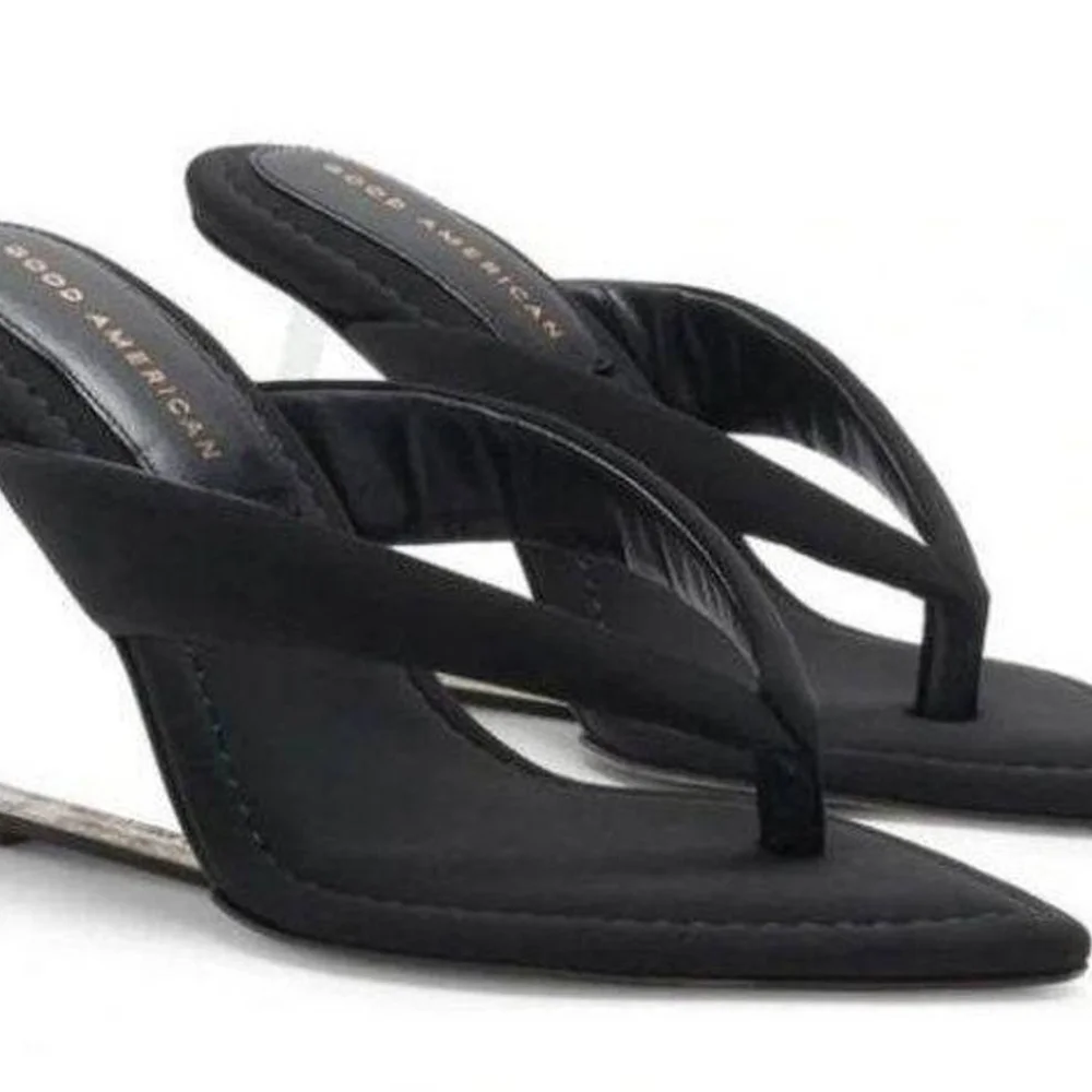 Good American Cinder-f*king-rella Black Thong Clear Sandal Wedges - Picture 2 of 4